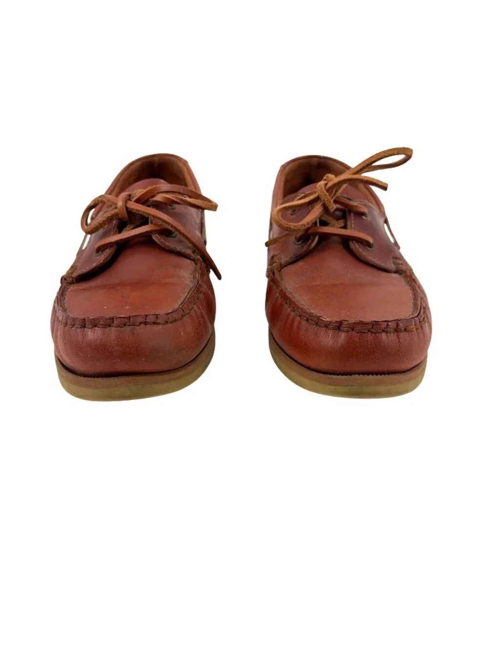 Maine New England Leather Boat Shoes Men 9 Brown Lace-Up Moc Toe Preppy Coastal